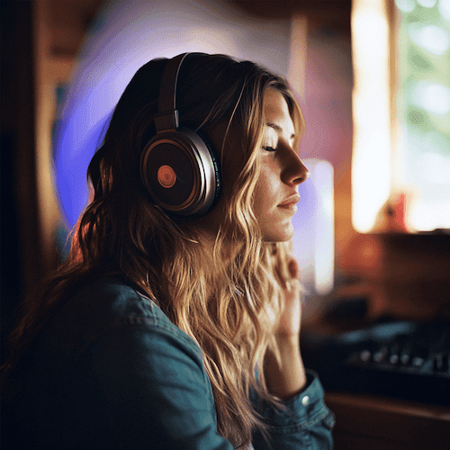 Person listening to personalized audio with headphones